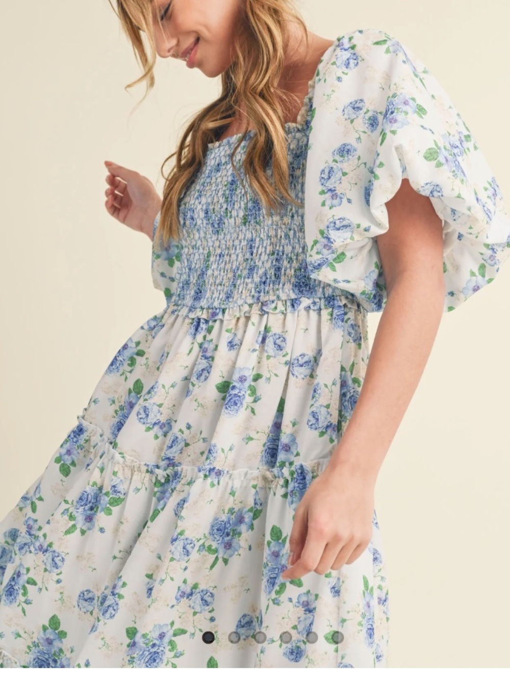 &Merci & Merci floral smocked bodice dress primrose midi ruffled Large L - Picture 4 of 7